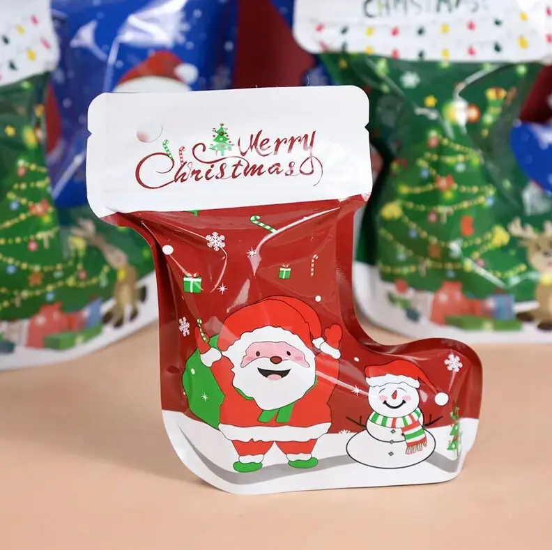 1 pcs Smell Proof Christmas Theme Sock Shape Self-sealing Ziplock Pouch