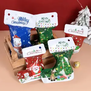 1 pcs Smell Proof Christmas Theme Sock Shape Self-sealing Ziplock Pouch