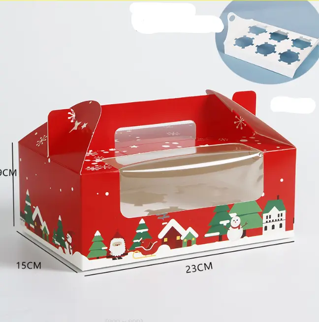 5 Pcs 6 Cavity Christmas theme Cupcake Box
