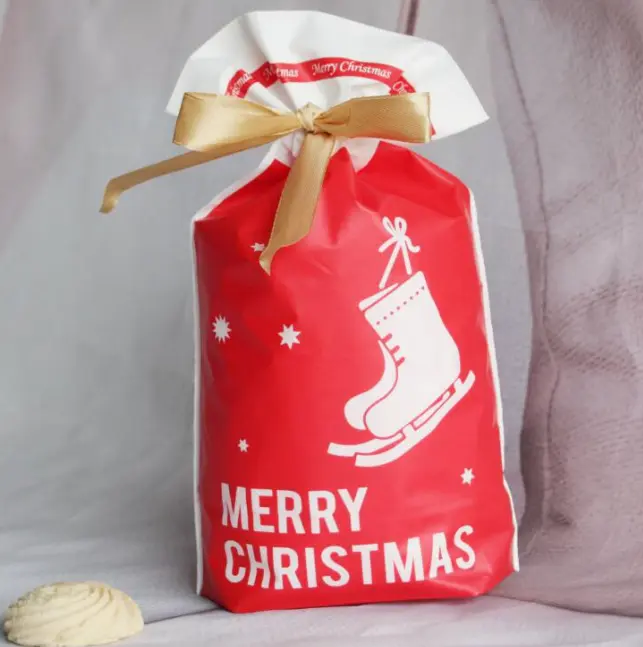 Christmas Loaf / Candy / cookies Bags with attached Drawstrings (1 PACK = 10 BAGS) STYLE 1