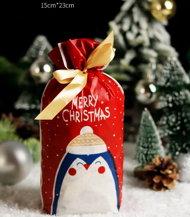 Christmas Loaf / Candy / cookies Bags with attached Drawstrings (1 PACK = 10 BAGS) STYLE 3