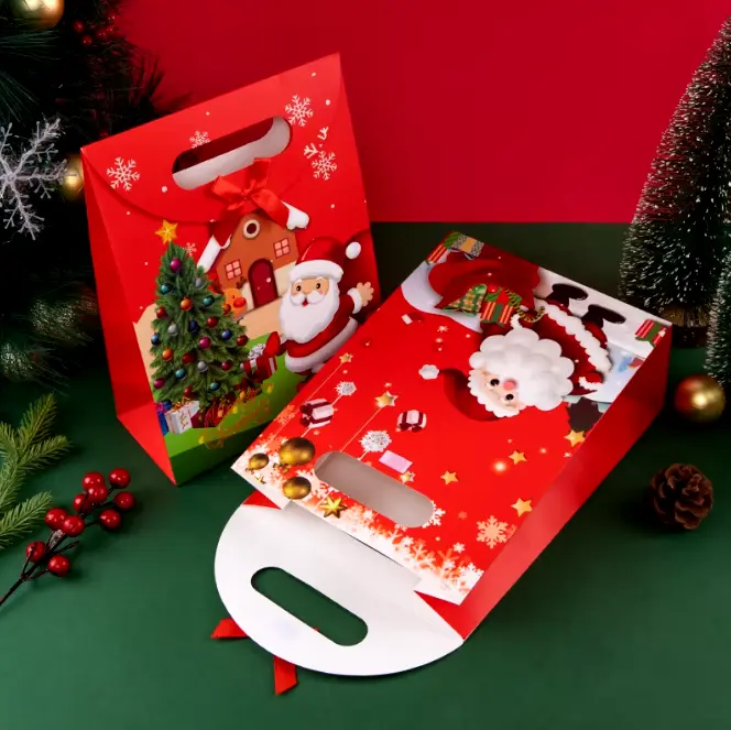 Christmas Flap with Satin Bow theme Gift Box (1 PACK = 5 PIECES) Style 2