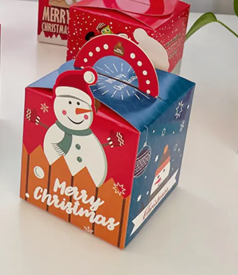 Small Christmas Snowman theme Gift Box with Handle (1 PACK = 10 PIECES) Style 4