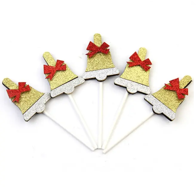 3 pcs Glitter Christmas bell cake topper set