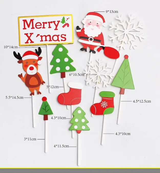 11 pcs Christmas theme cake topper style 2