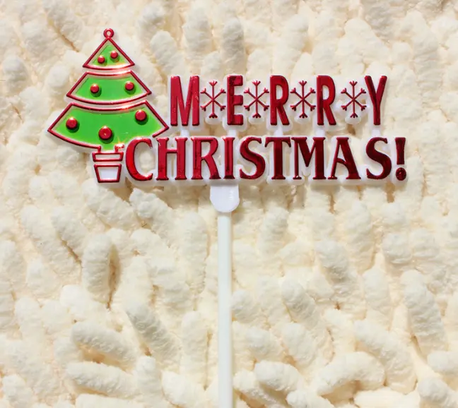 2 pcs Merry Christmas with tree cake topper