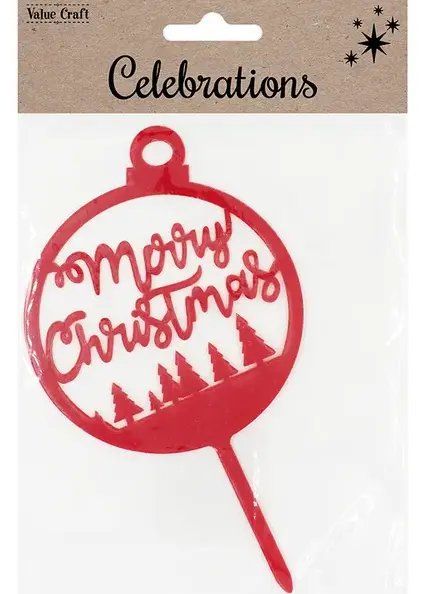 1 pcs Red Merry Christmas with Christmas acrylic cake topper