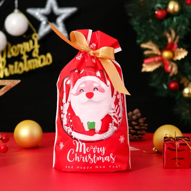 Christmas Loaf / Candy / cookies Bags with attached Drawstrings (1 PACK = 10 BAGS) STYLE 4