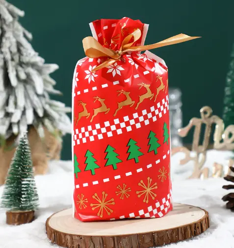 Christmas Loaf / Candy / cookies Bags with attached Drawstrings (1 PACK = 10 BAGS) STYLE 6