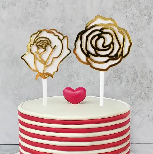 2 Pcs Acrylic Rose cake topper set
