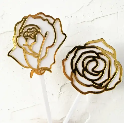 2 Pcs Acrylic Rose cake topper set