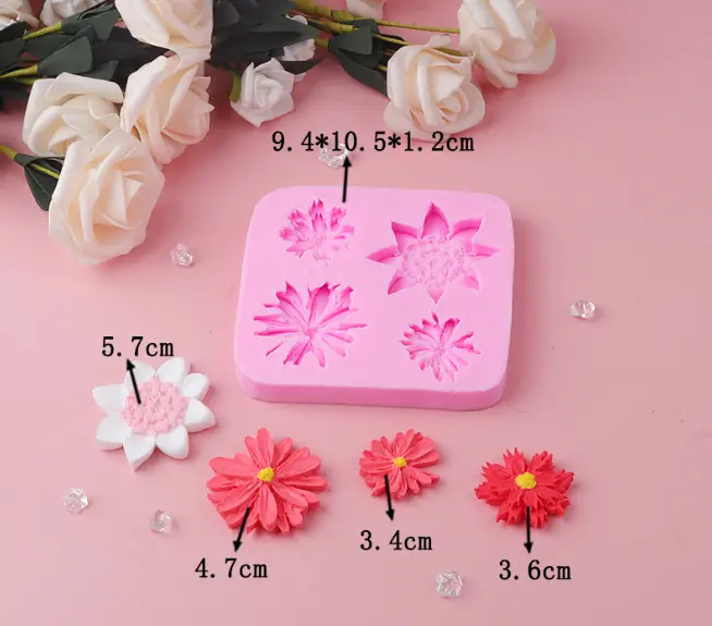 4 Cavity 3D flower silicone mould