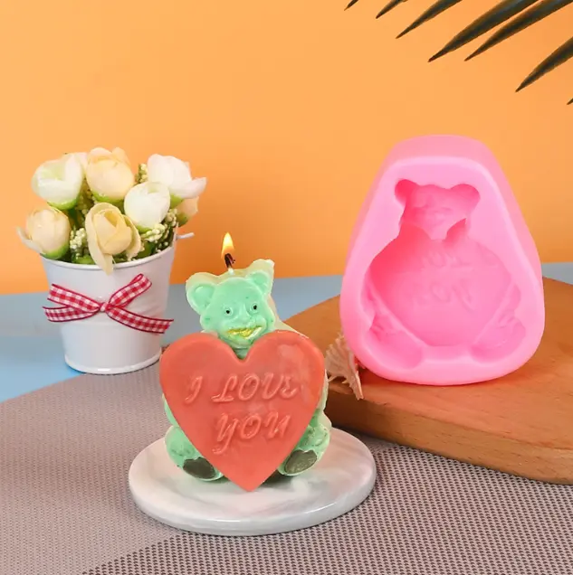 Teddy Bear holding heart i love you silicone mould