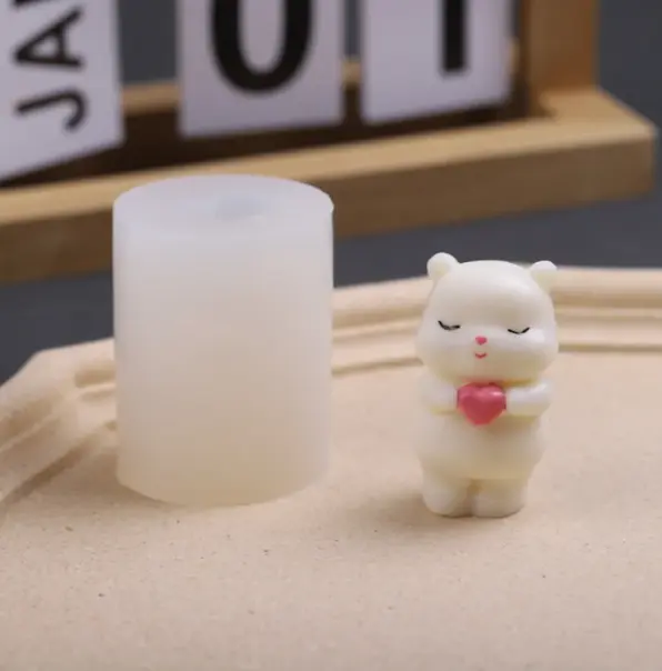 3D Teddy Holding heart silicone Mould Style 1