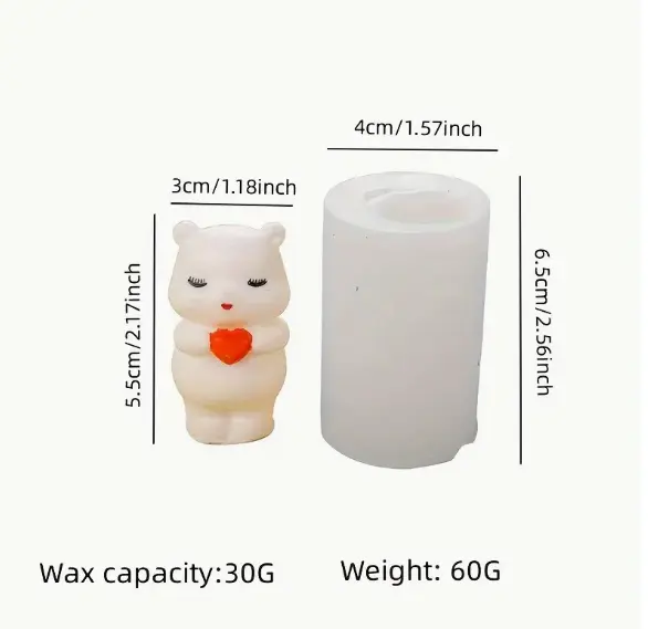 3D Teddy Holding heart silicone Mould Style 1