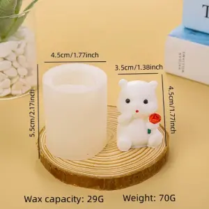 3D Teddy Holding Rose flower silicone Mould