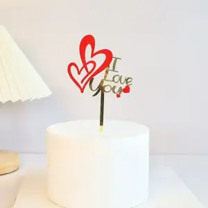 Red Double Heart I Love You acrylic cake topper