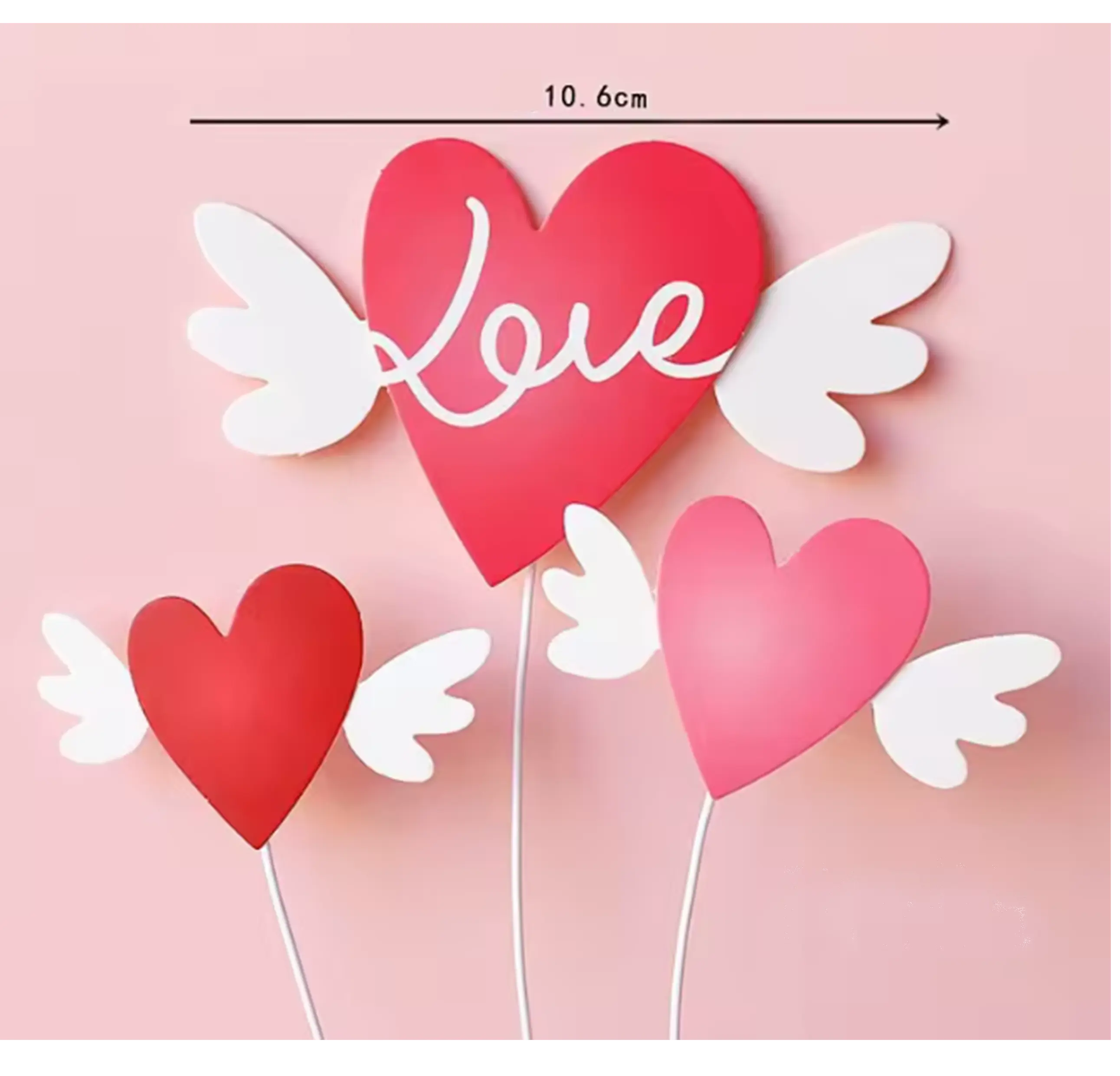 3 pcs Love heart with wings cake topper set STYLE 1