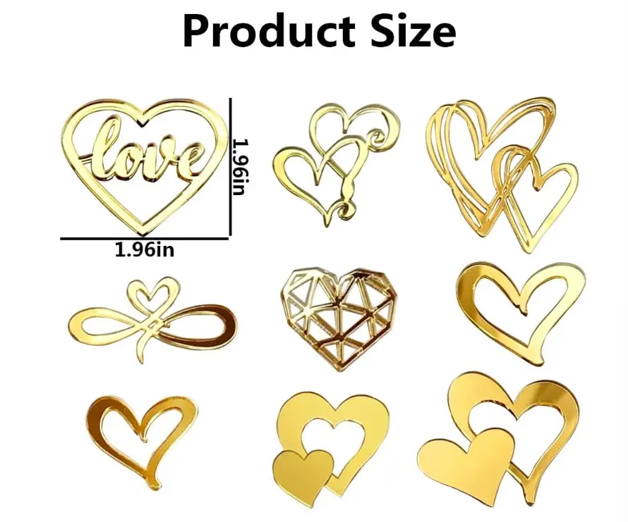 9pcs Acrylic Love Heart Cake Topper topper set