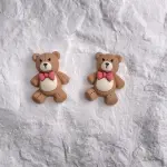 3 Pcs Cute Teddy Bear with Pink Bow Miniature toy topper
