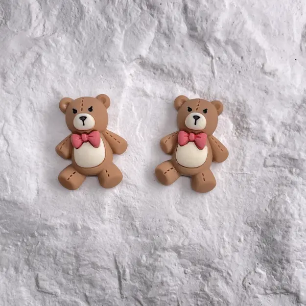 3 Pcs Cute Teddy Bear with Pink Bow Miniature toy topper
