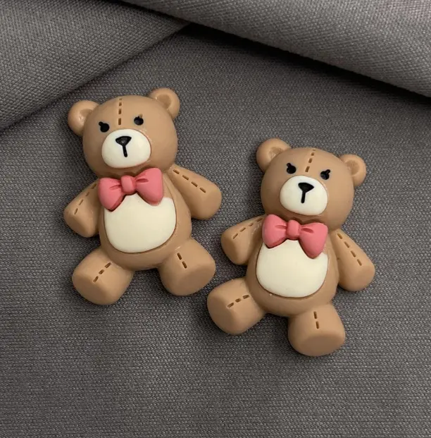 3 Pcs Cute Teddy Bear with Pink Bow Miniature toy topper