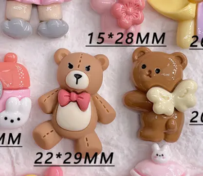 3 Pcs Cute Teddy Bear with Pink Bow Miniature toy topper