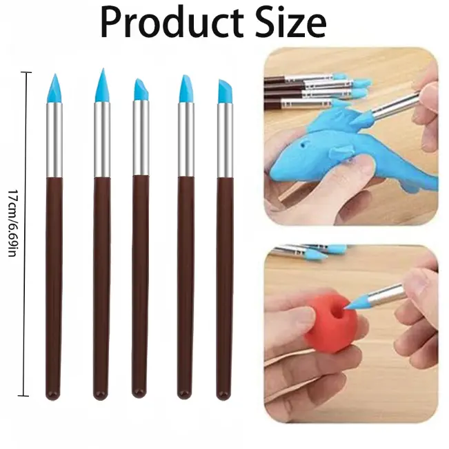 5 Pcs Silicone Clay Sculpting Tool Rubber Tip Silicone Modeling Brushes