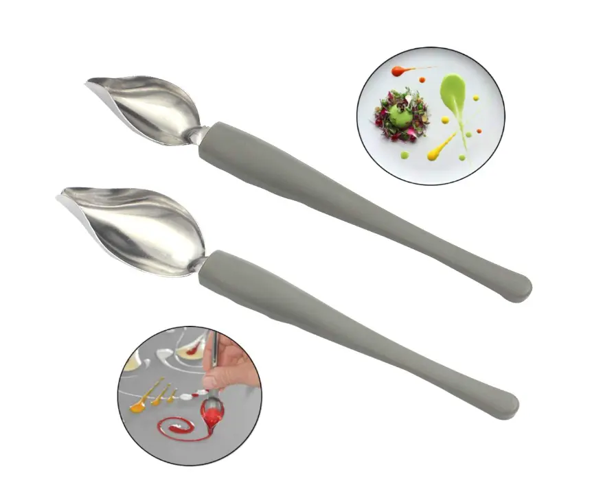 2Pcs Kitchen Plate Tool Stainless Steel Sauce Painting Spoon Molecular Cooking Beak Spoon