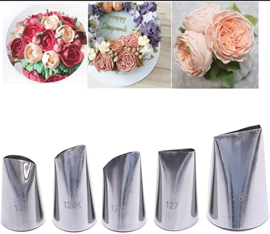 5 Pcs Pastry Nozzle Cake Tulips Rose Nozzle Decor Stainless Steel Piping Nozzle
