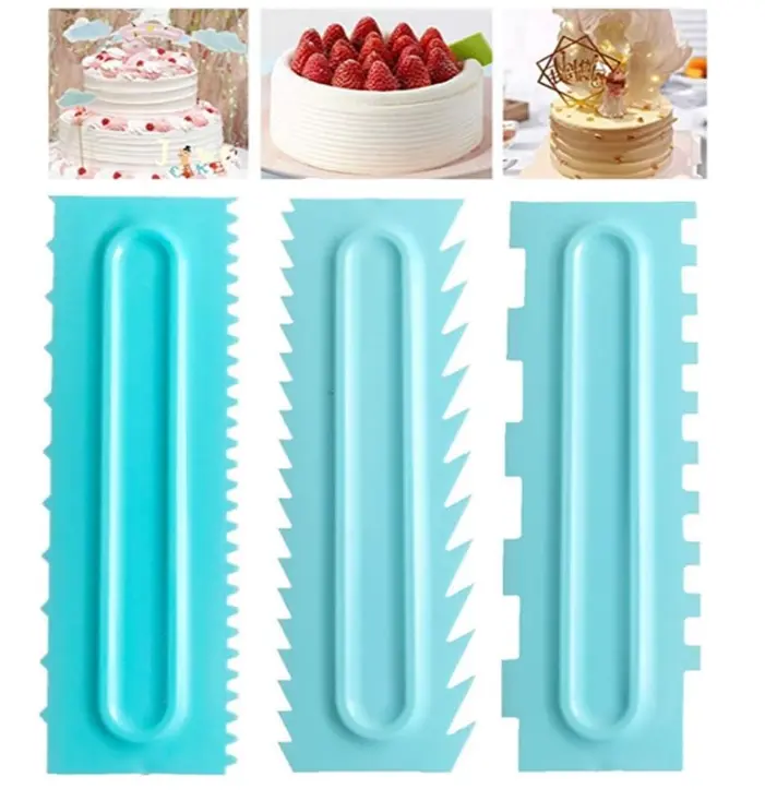 3 pcs Cake Decor Big Plastic Icing Comb Scraper Smoother Icing Fondant Cake Decorating Tool set ( Style 1 )