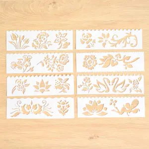 8 pcs Flowers and plant Theme Decoration icing Stencils set