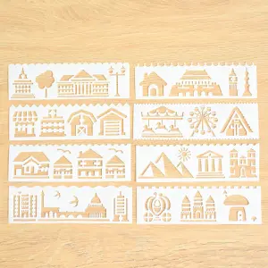 8 pcs Architecture Building Theme Decoration icing Stencils set