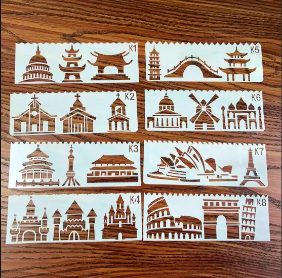 8 pcs Monuments Theme Decoration icing Stencils set