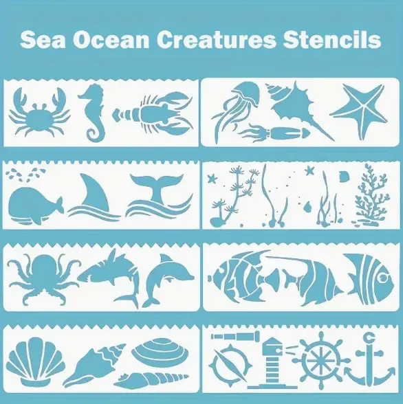 8 pcs Sea Ocean Creatures Decoration icing Stencils set