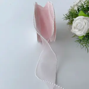 2 meter Pearl theme Pink colour muti purpose ribbon