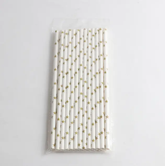 25pcs Golden Stars Printed Straws