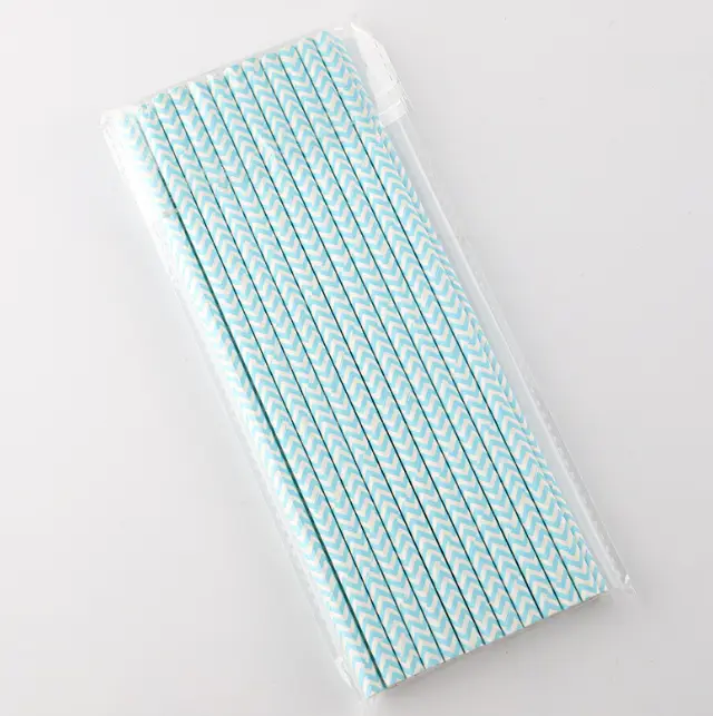 25pcs Blue and White Zig Zag Printed Straws