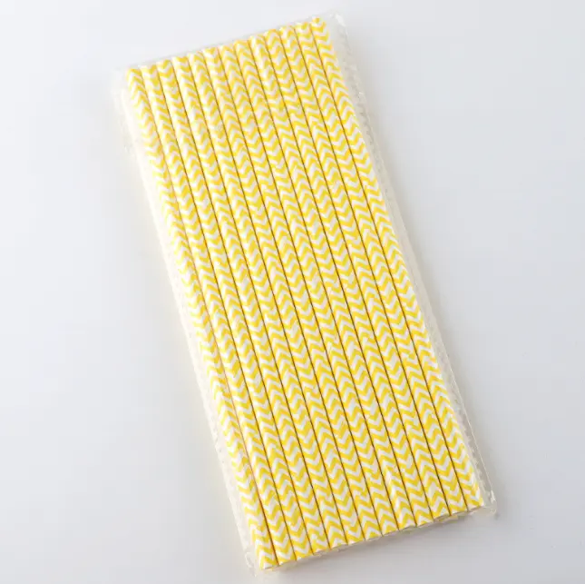 25pcs Yellow and White Zig Zag Printed Straws