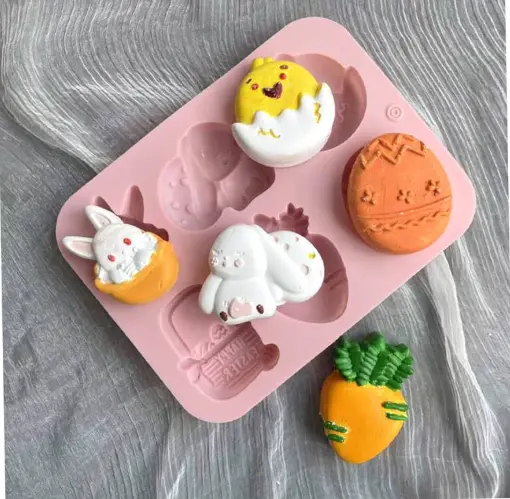 6 Cavity Easter Bunny carrot Egg theme Silicone Mould Style 2