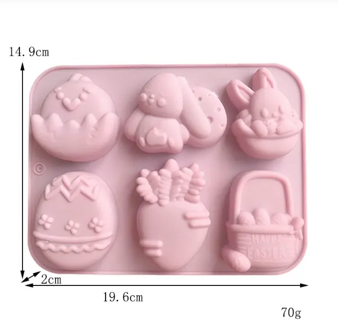 6 Cavity Easter Bunny carrot Egg theme Silicone Mould Style 2