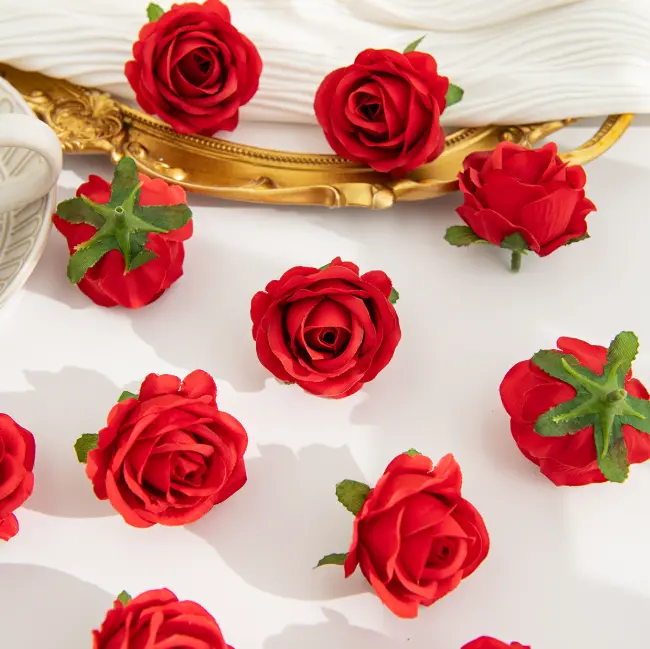 10 pcs Red Rose artificial flower cake topper