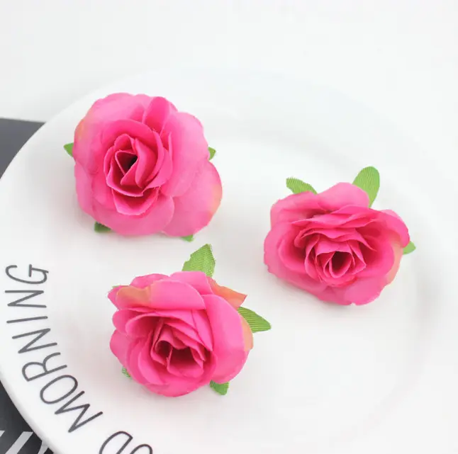 10 pcs Pink Rose artificial flower cake topper