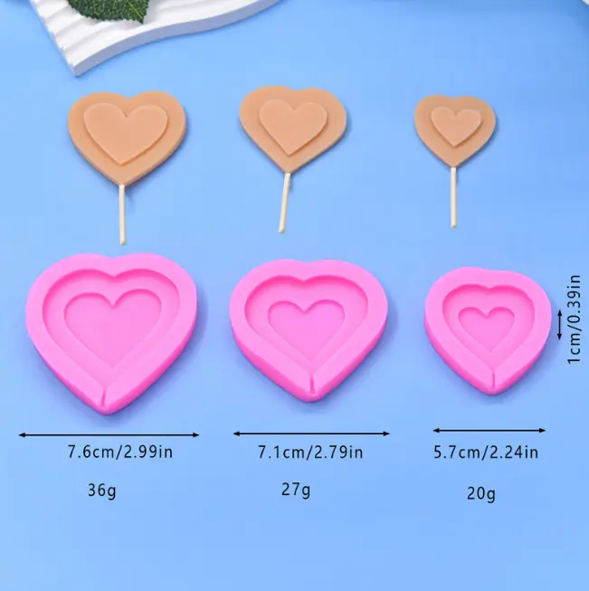 Double Heart 3 cavity Popsicle silicone mould
