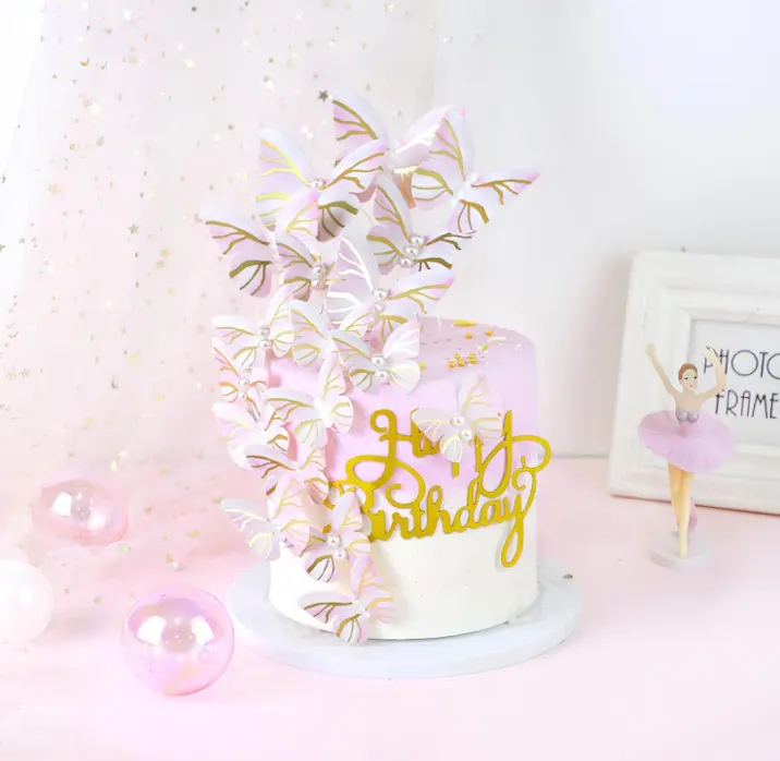 10 pcs Paper Butterfly with pearl detail topper set (Light Pink)