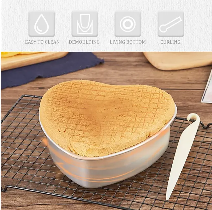 Aluminum Heart Shape Cake Push Pan Removable Bottom Cake Mould (8 inch)