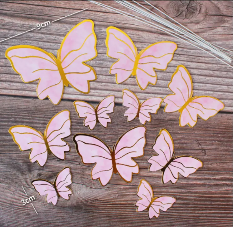 10 pcs Paper butterfly with golden topper set (Pink)