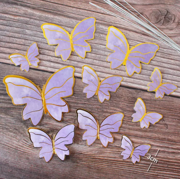 10 pcs Paper butterfly with golden topper set (Purple)