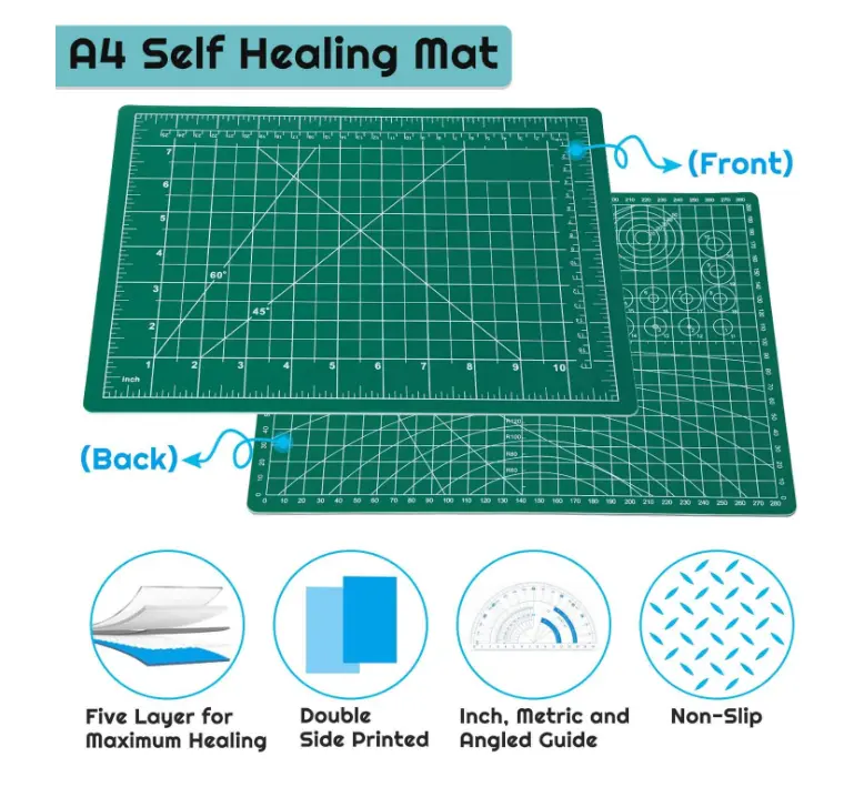 Self Healing 3-Ply Double Sided Durable Non-Slip PVC Cutting Mat Great for Scrapbooking,Quilting,Sewing and all Arts & Crafts Projects - A2 Size