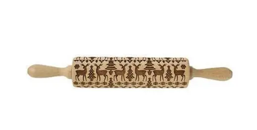 Reindeer Christmas tree Christmas theme Wooden Rolling Embossed Rolling Pin